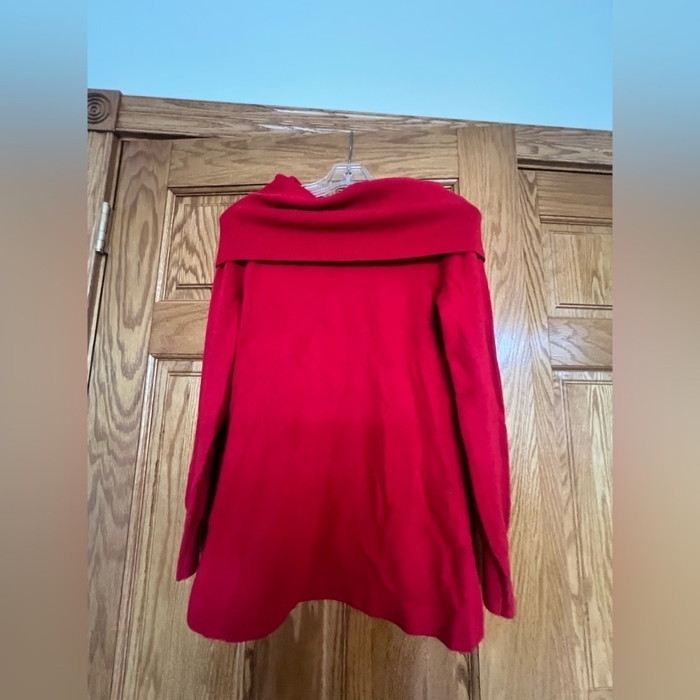 French Connection - Oversized Red Ribbed Cowl Funnel Neck Knit Sweater